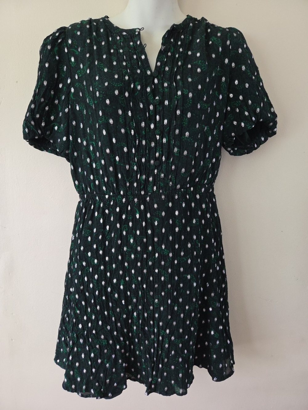 LOFT Black and Green Polka Dot Mini Dress Classic/ minimalist size medium